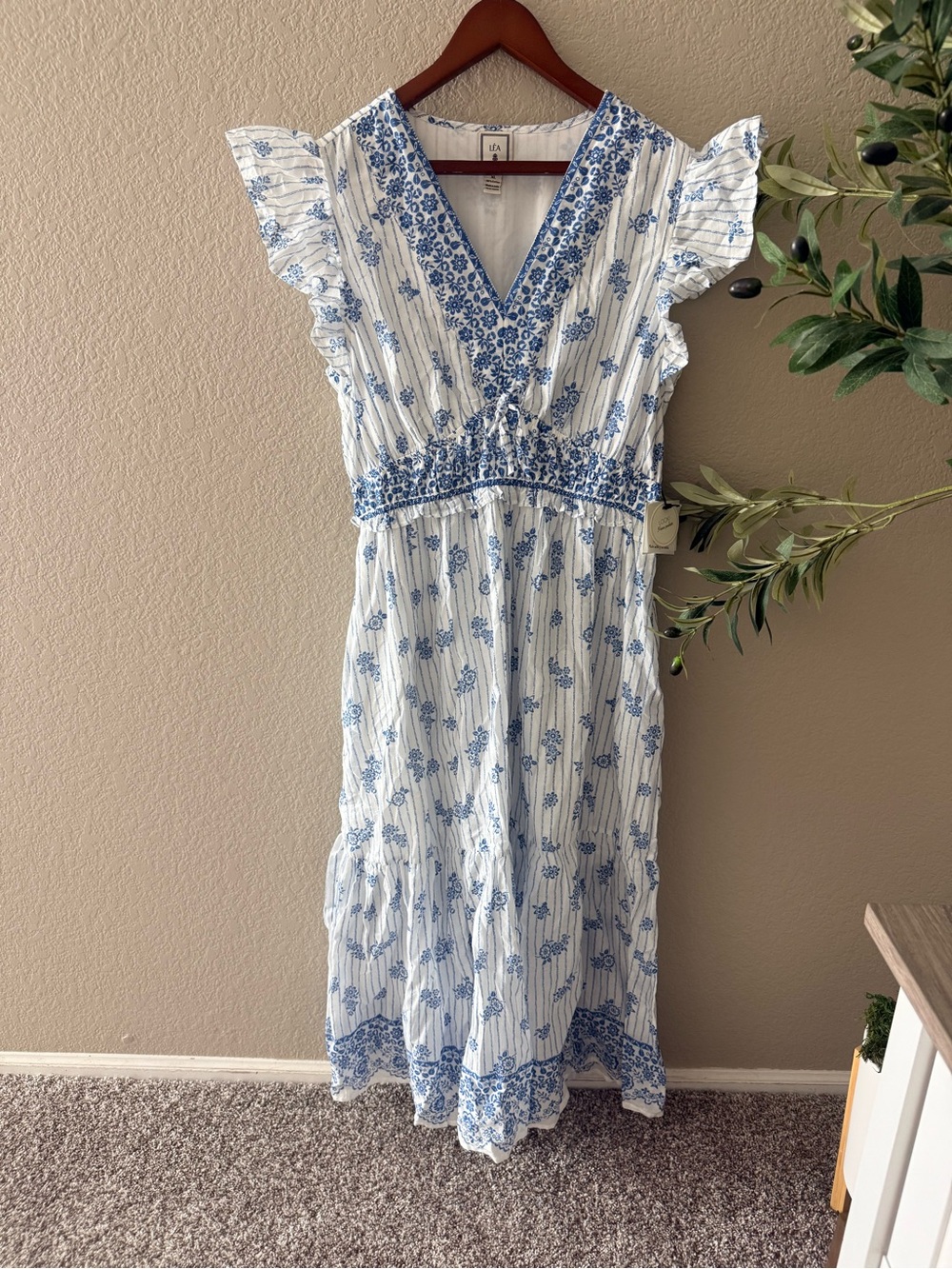 LÉA NWT Blue White Floral Cotton Maxi Dress Size XL